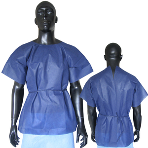 Disposable non-transparent dark blue patient gown with short sleeves 