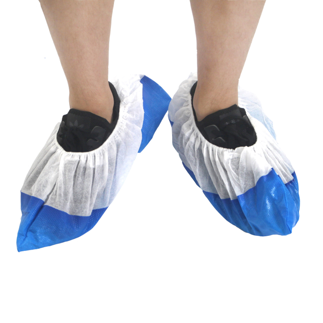  Disposable Non Woven PP/CPE Shoe Cover Blue Non Woven Medical Non Slip Disposable Shoe Covers